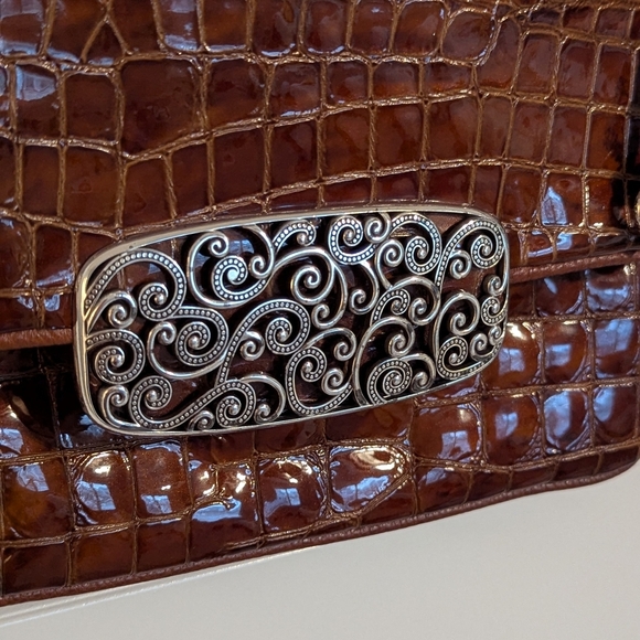 Brighton All You Need Is Love faux croc brown patent leather shoulder bag - Picture 2 of 5